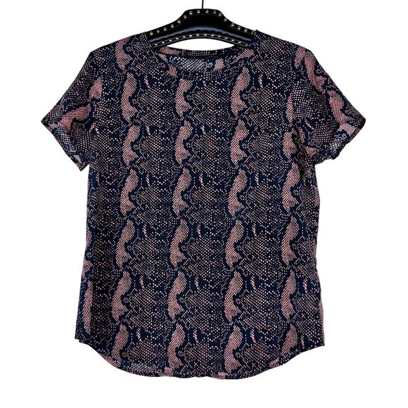 Liquid New York Snake Skin Pattern Short Sleeve Silk Top 10 NWOT Pink Black - Picture 1 of 8